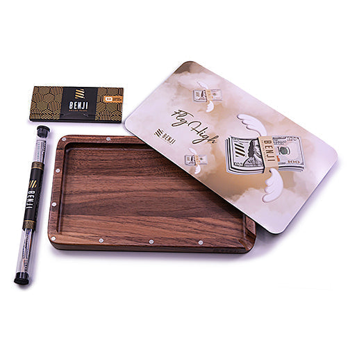 Smoke Drop Benji - Walnut Tray w/ Magnetic Lid Kit - Fly High - Home & Garden > Decor > Decorative Trays