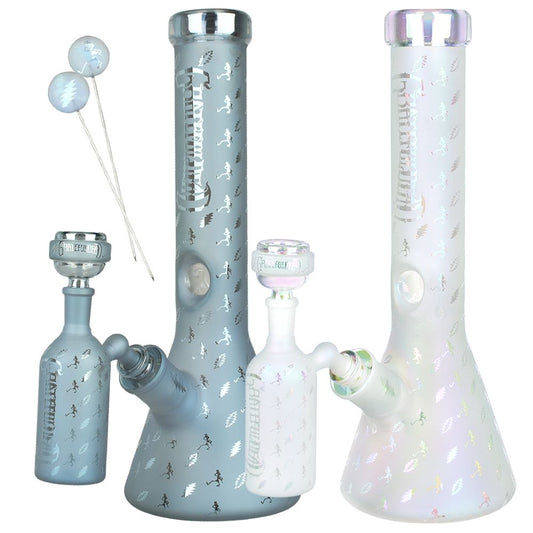 Smoke Drop Grateful Dead x Pulsar Bolts And Skellies Glass Beaker Water Pipe Set | 13.75" | 14mm F - Home & Garden > Smoking Accessories