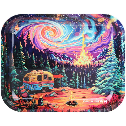 Smoke Drop Pulsar Design Series Large Metal Rolling Tray - Starry Starry Camp / 13"x11" - Home & Garden > Decor > Decorative Trays