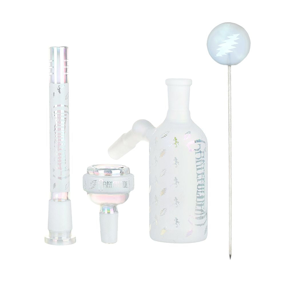 Smoke Drop Grateful Dead x Pulsar Bolts And Skellies Glass Beaker Water Pipe Set | 13.75" | 14mm F - Home & Garden > Smoking Accessories