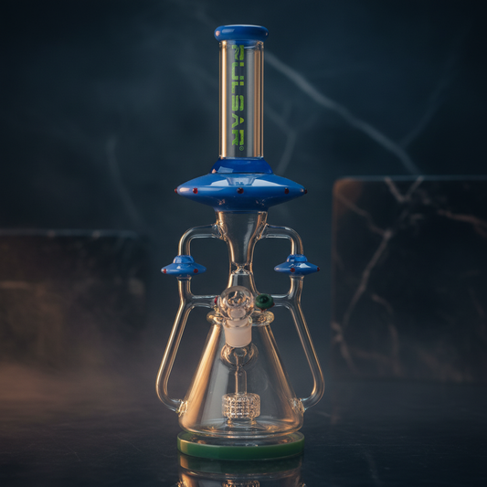 Smoke Drop Pulsar Far-Out Visitors Recycler Glass Water Pipe | 17.25" | 19mm F - Home & Garden > Smoking Accessories