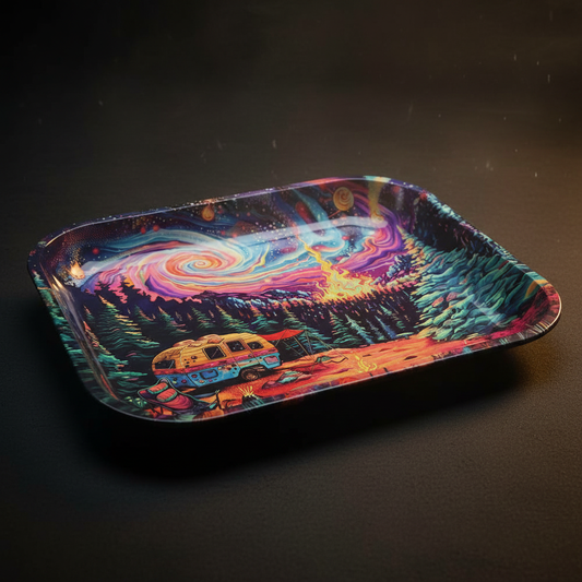 Smoke Drop Pulsar Design Series Large Metal Rolling Tray - Starry Starry Camp / 13"x11" - Home & Garden > Decor > Decorative Trays