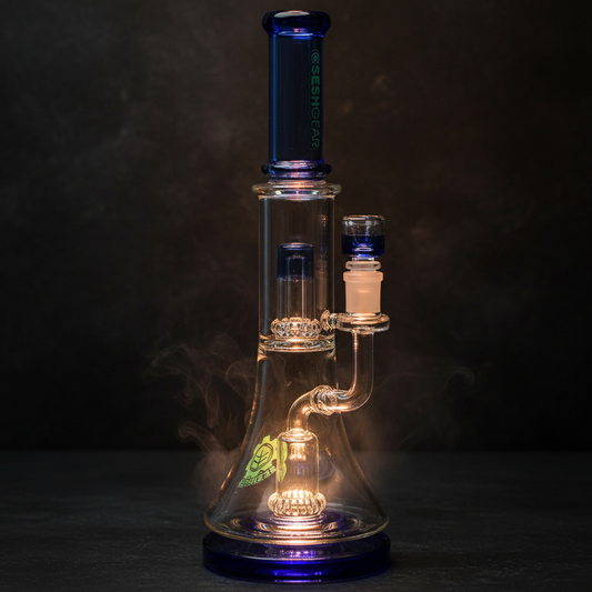 Smoke Drop SeshGear Double Showerhead Perc Glass Water Pipe - 13" / 14mm F - Home & Garden > Smoking Accessories