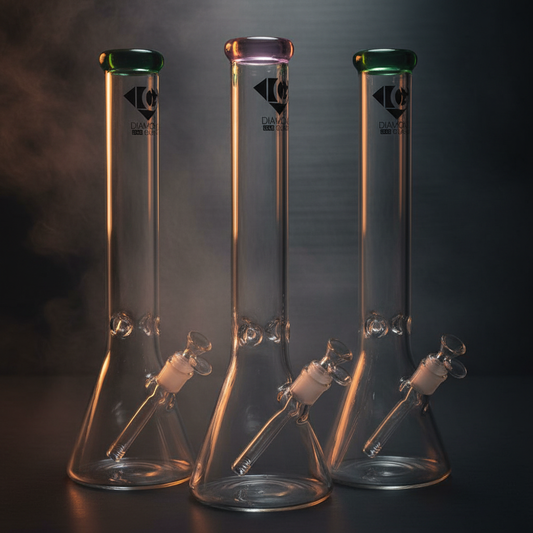 Smoke Drop Diamond Glass Gold Classic Beaker Water Pipe - 16.25" / 14mm F - Home & Garden > Smoking Accessories