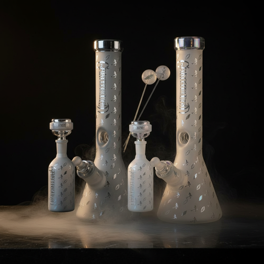 Smoke Drop Grateful Dead x Pulsar Bolts And Skellies Glass Beaker Water Pipe Set | 13.75" | 14mm F - Home & Garden > Smoking Accessories