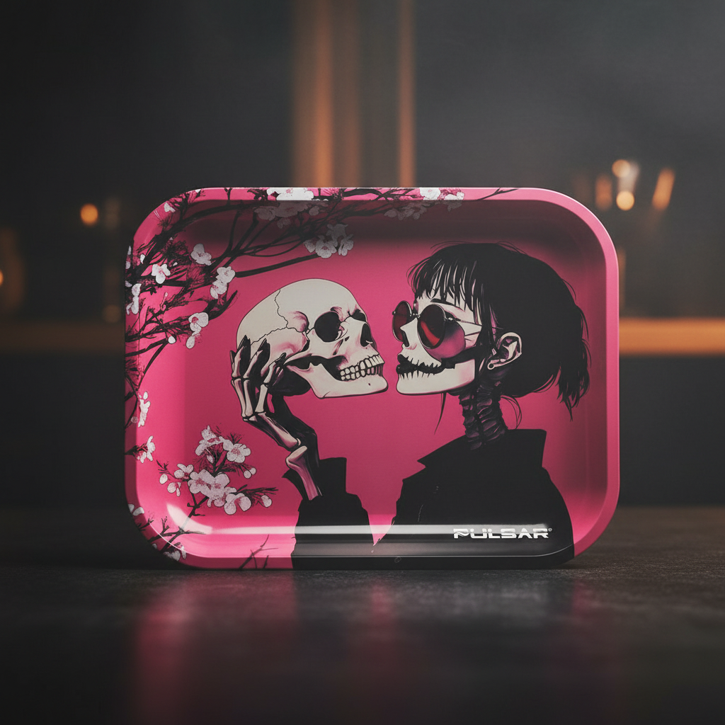 Smoke Drop Pulsar Design Series Large Metal Rolling Tray - Sakura Skulls / 13"x11" - Home & Garden > Decor > Decorative Trays